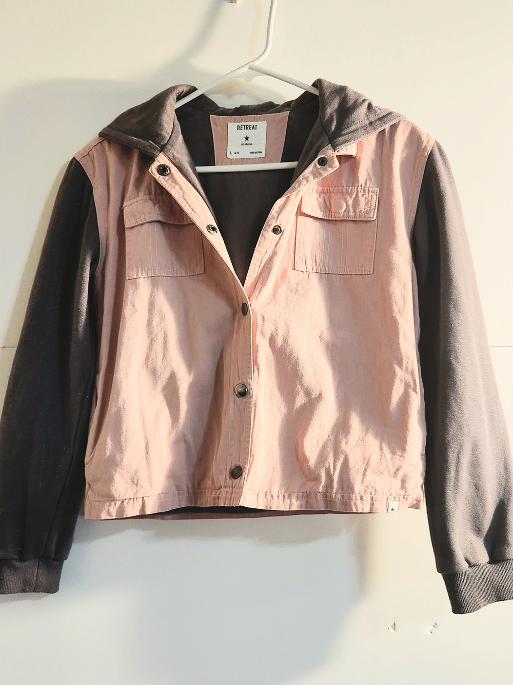 🩷 Girl's Two-Tone Hooded Jacket Pink and Gray Shimmer Size: 14/16
